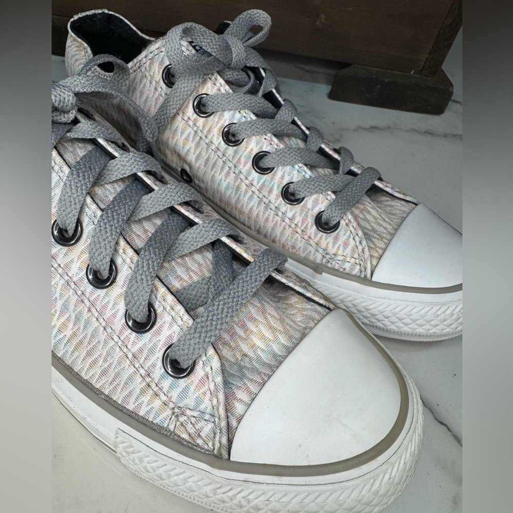 Converse Iridescent Gray Mermaid Sneakers with Grey Laces